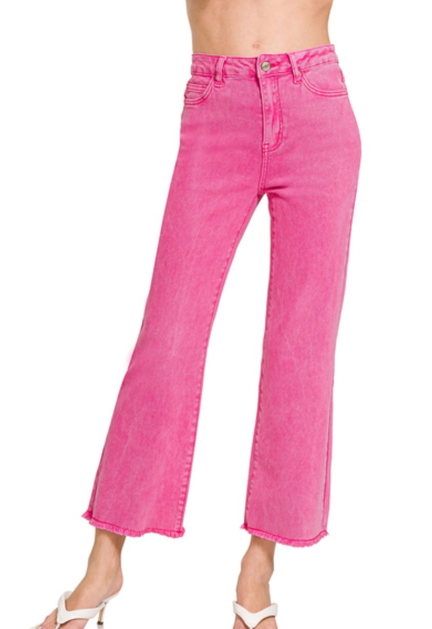 Zenana Hot Pink Acid Washed High Waist Bootcut Jeans