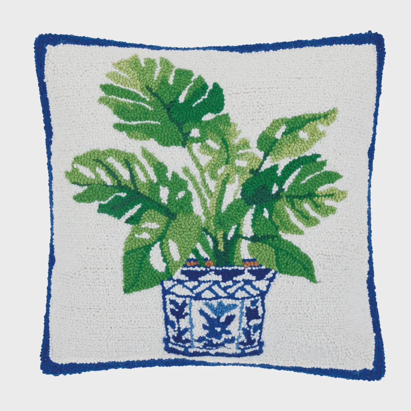 Peking Handicraft Blue Monstera Plant Hook Pillow