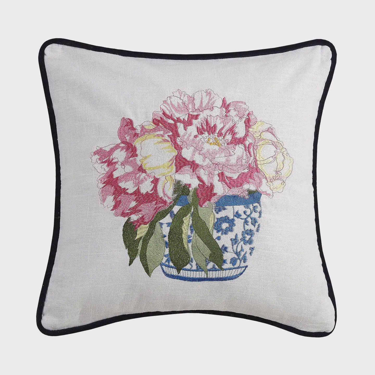 Peking Handicraft Pretty in Pink Flower I Embroidered Pillow