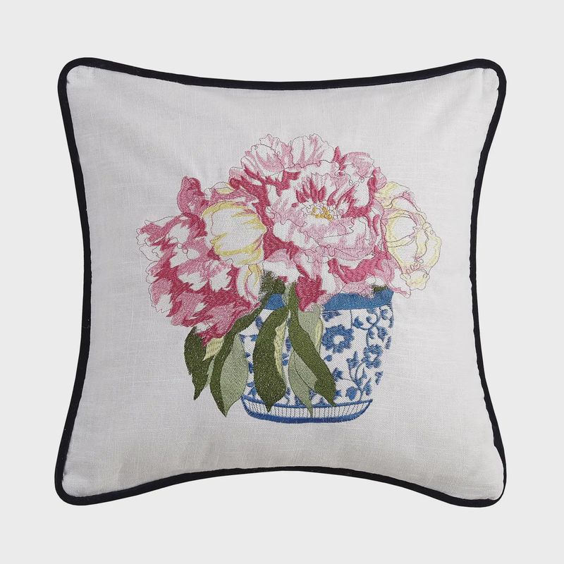 Peking Handicraft Pretty in Pink Flower I Embroidered Pillow