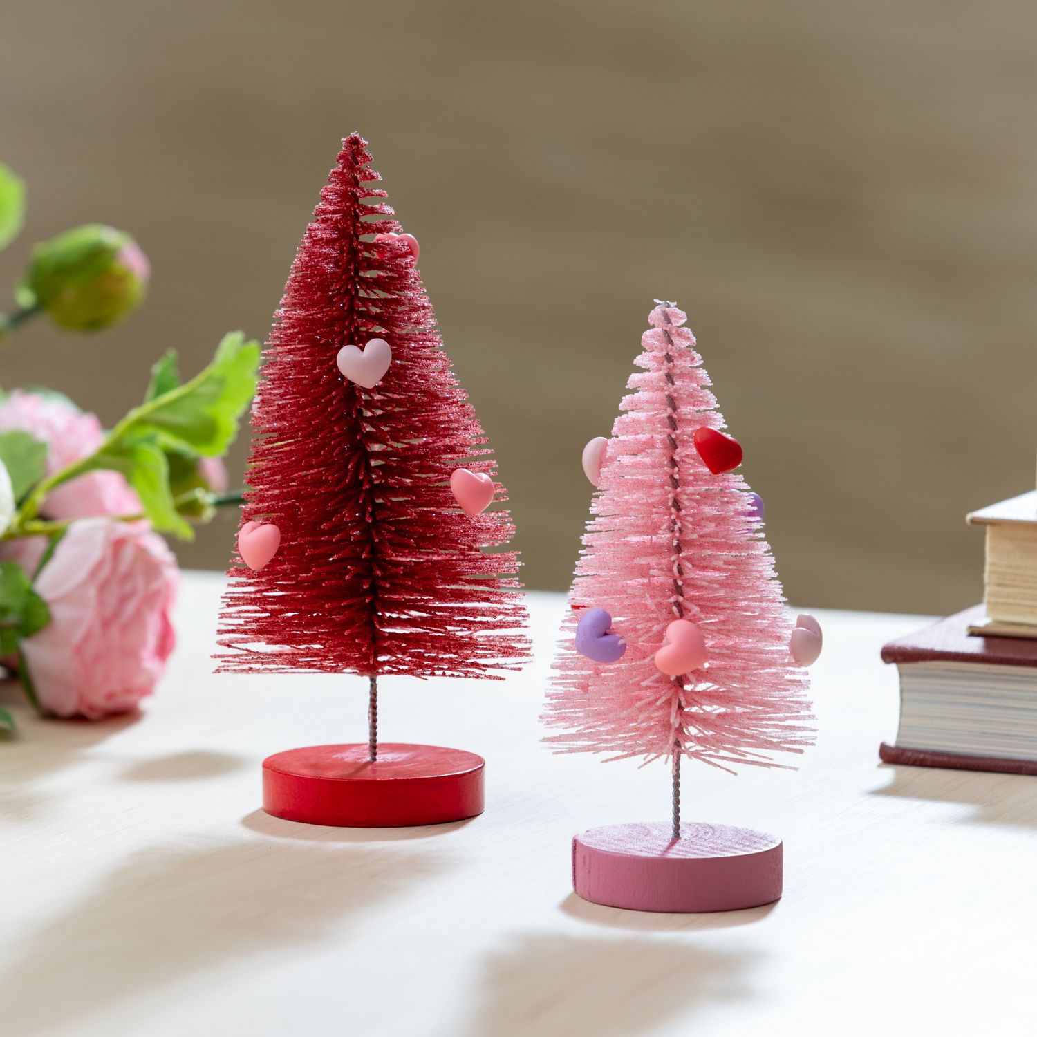 Heart Bottle Brush Tree Table Decor, 5.5&quot;H
