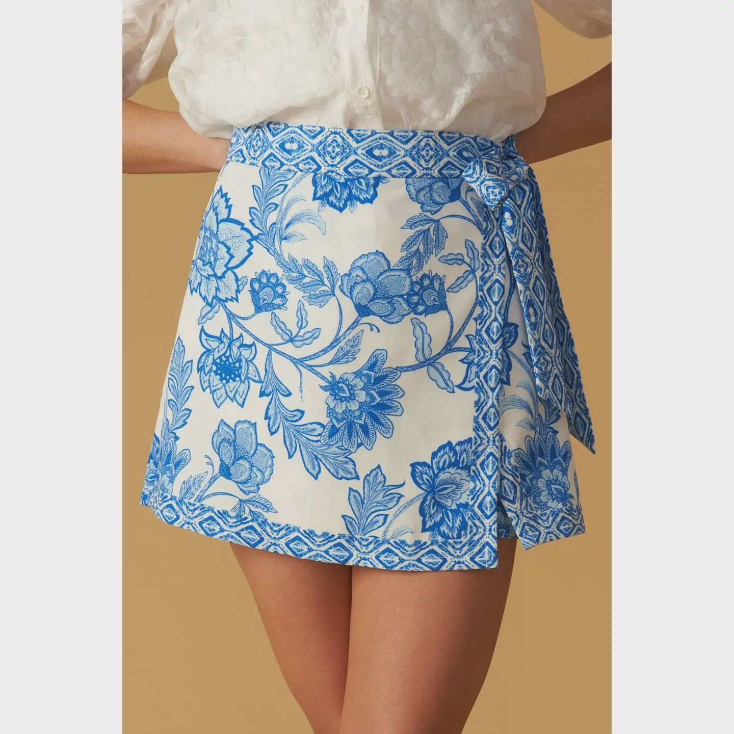 A Printed Woven Skort  Off White Blue