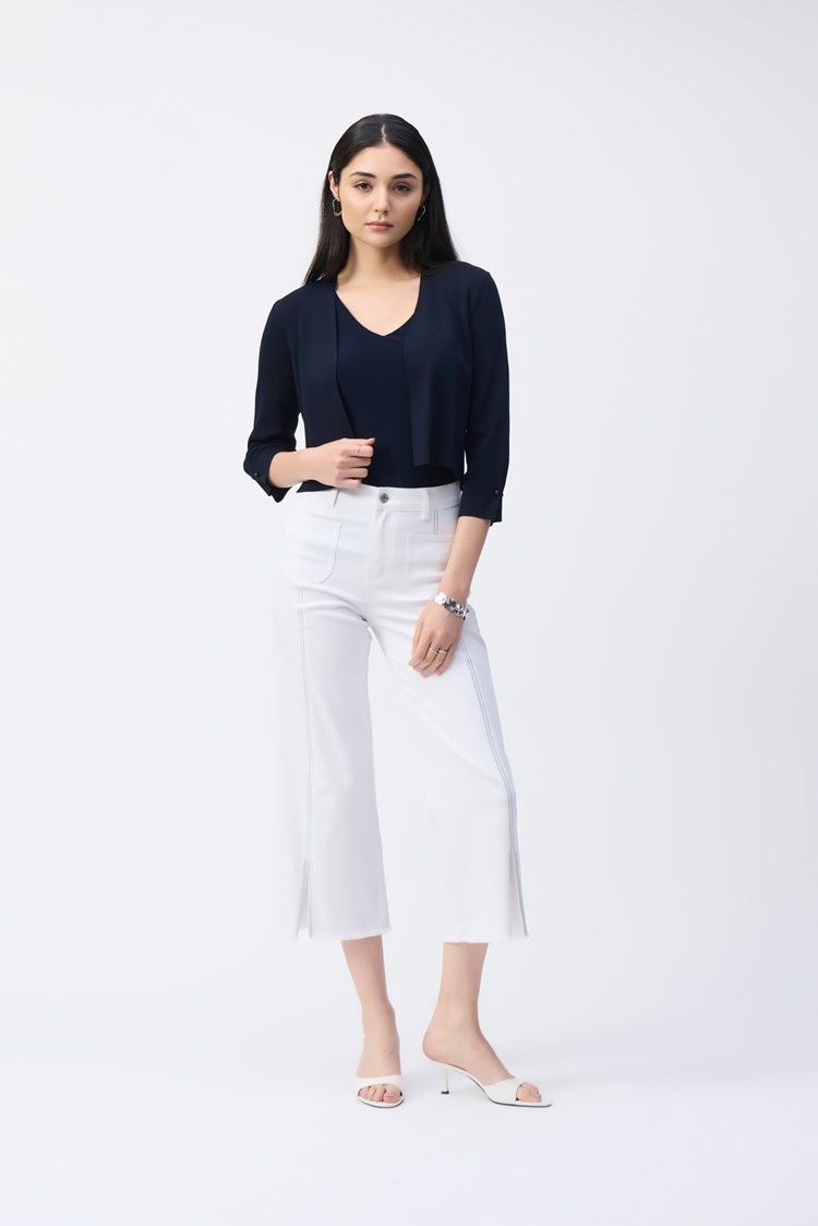 Joseph Ribkoff Sweater Knit Cover-Up with Pearl Ornament Midnight Blue