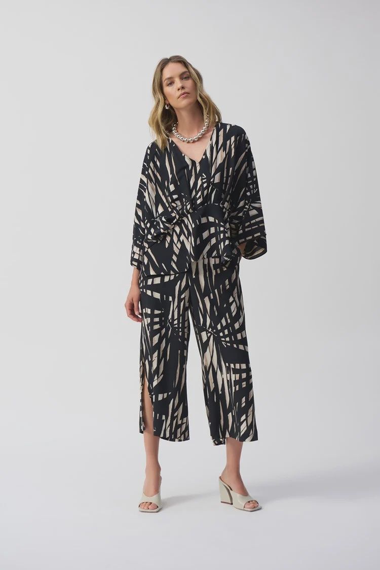 Joseph Ribkoff Woven Tropical Print Culotte Pants Black/Multi