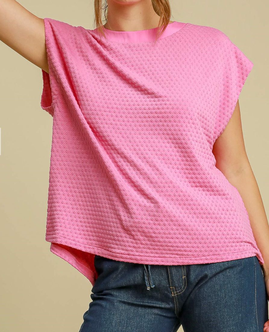 Umgee Bubble Pink Jersey Jacquard Dolman Top