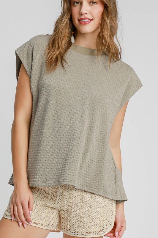 Umgee Shadow Jersey Jacquard Dolman Top