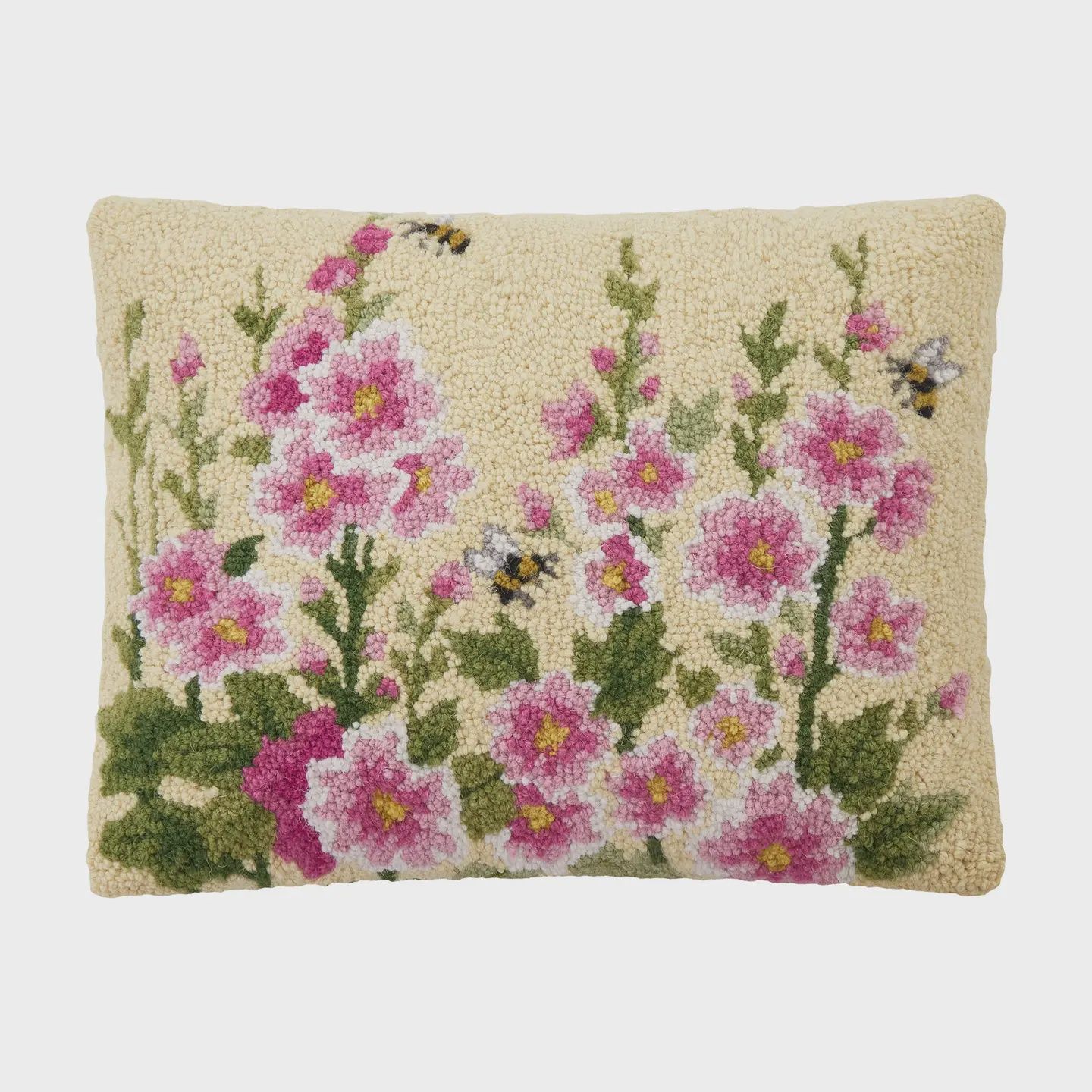 Pink Hollyhocks &amp; Bees Hook Pillow