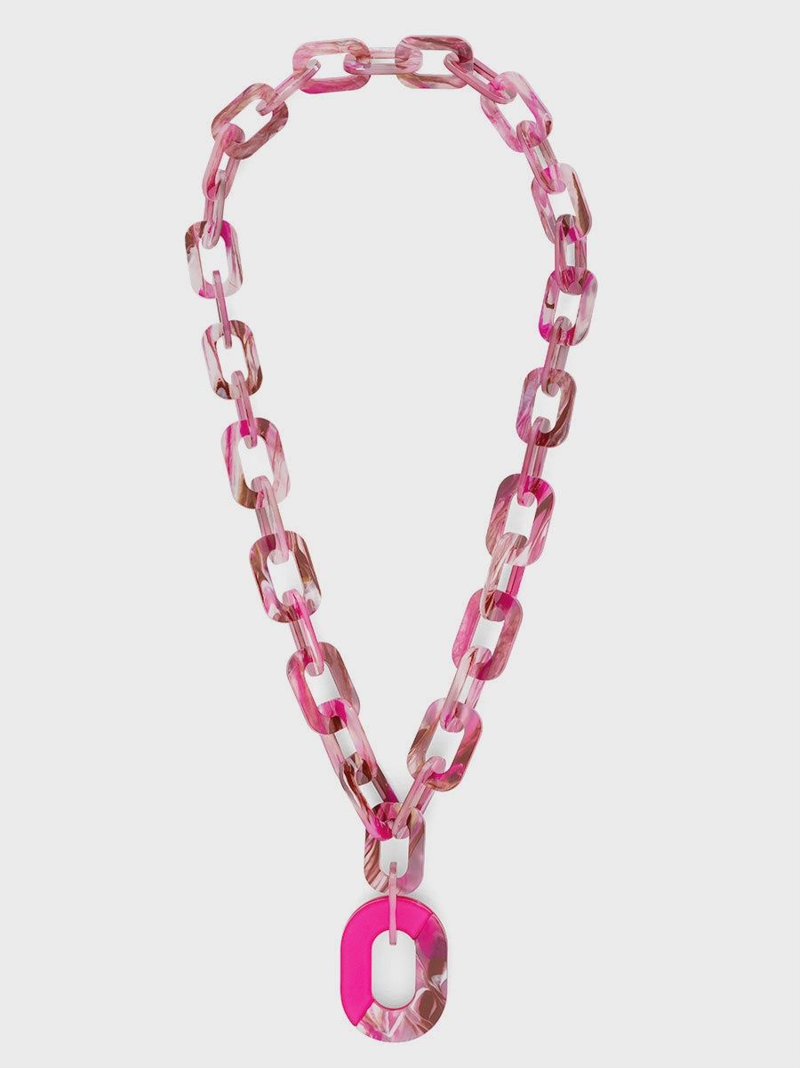 Zenzii Marble Duotone Pendant Long Necklace H.Pink