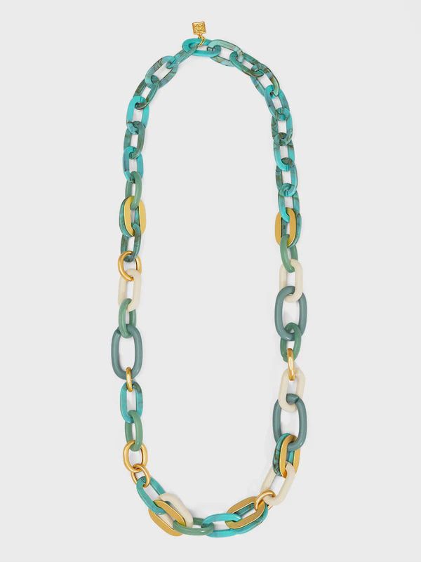 Zenzii Resin Chain Necklace Turquoise/Gold/Cream