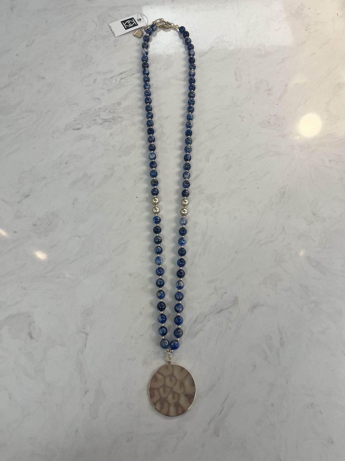 Zenzii Blue Beaded Necklace With Gold Charm