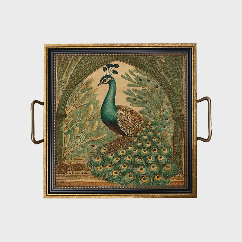 Madison Bay Co. Vintage Style Peacock Decorative Tray with Brass Handles