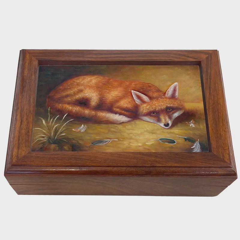 Madison Bay Co. Fox&#39;s Meal Painting Reproduction Solid Wood Trinket Box