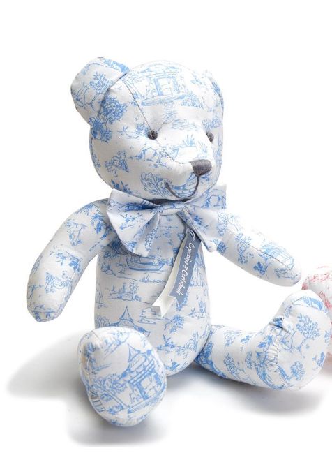 Two&#39;s Company Blue Animal Toile Pattern Stuffed Teddy Bear with Movable Arms and Legs Cotton/Polyester Fill