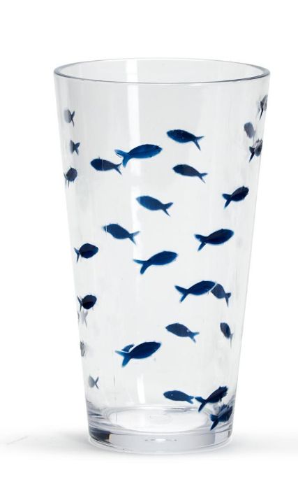 Two&#39;s Company Blue Fish Acrylic Drinking Glass Highball Tumbler Set of 4