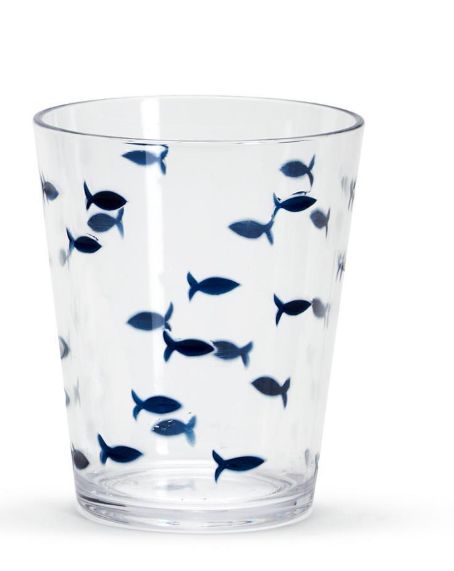 Two&#39;s Company Blue Fish Acrylic Drinking Glass Short DOF Set of 4
