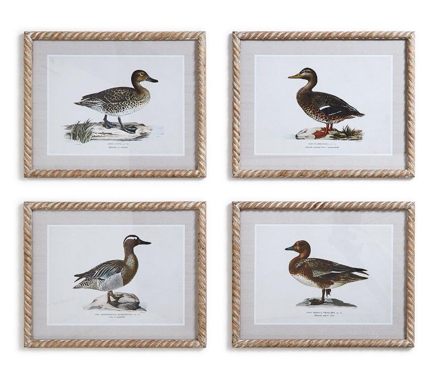 Set of 4 Duck Wall Art in Hand-Carved Wood Frame Includes 4 Designs