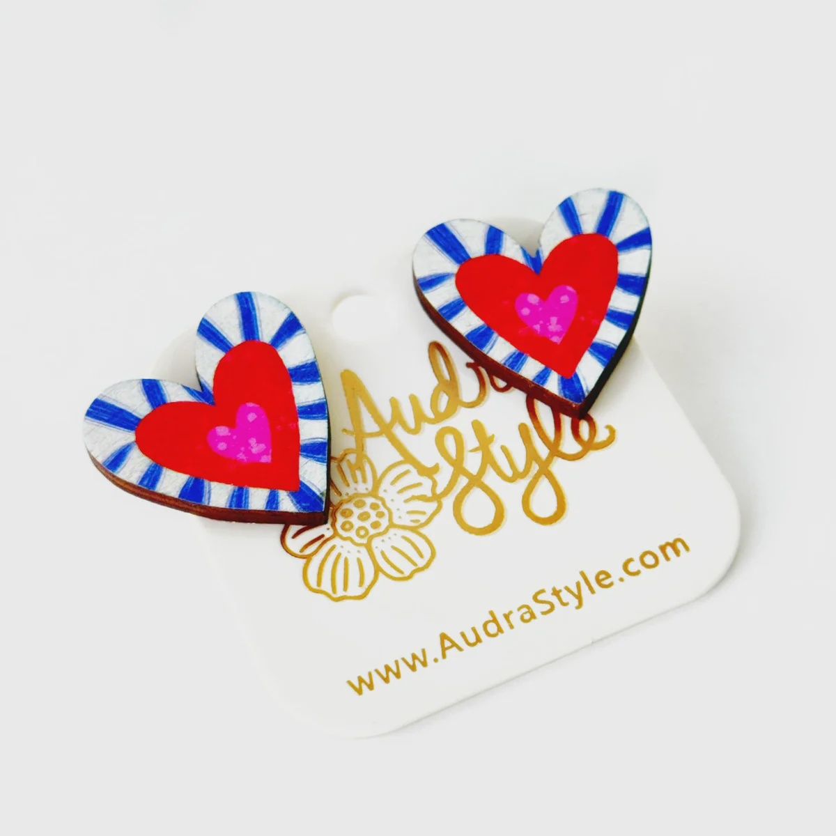 Audra Style Valentine&#39;s Day Heart Stud Earrings - Red and Blue