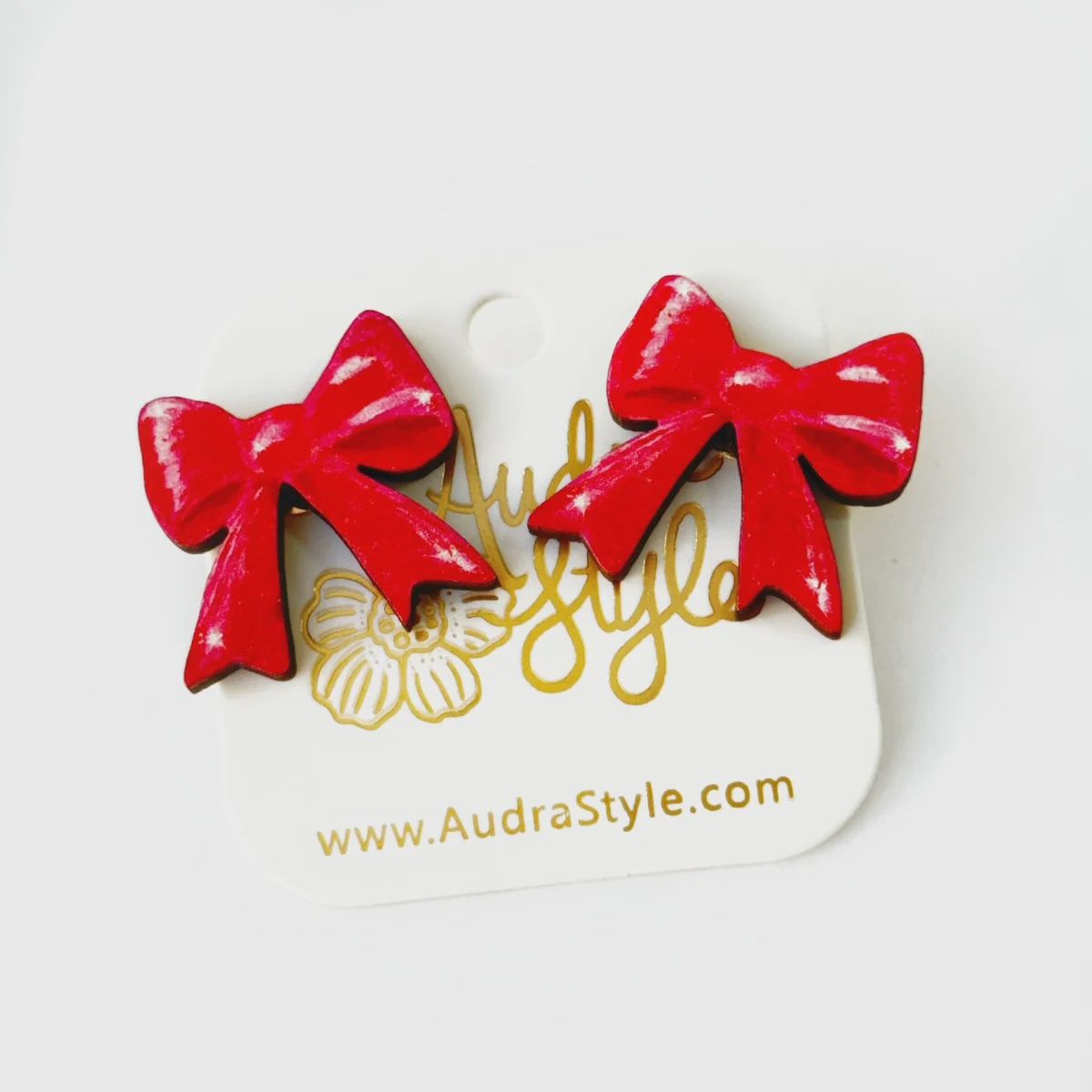 Audra Style Valentine&#39;s Day Heart Stud Earrings - Red Bow