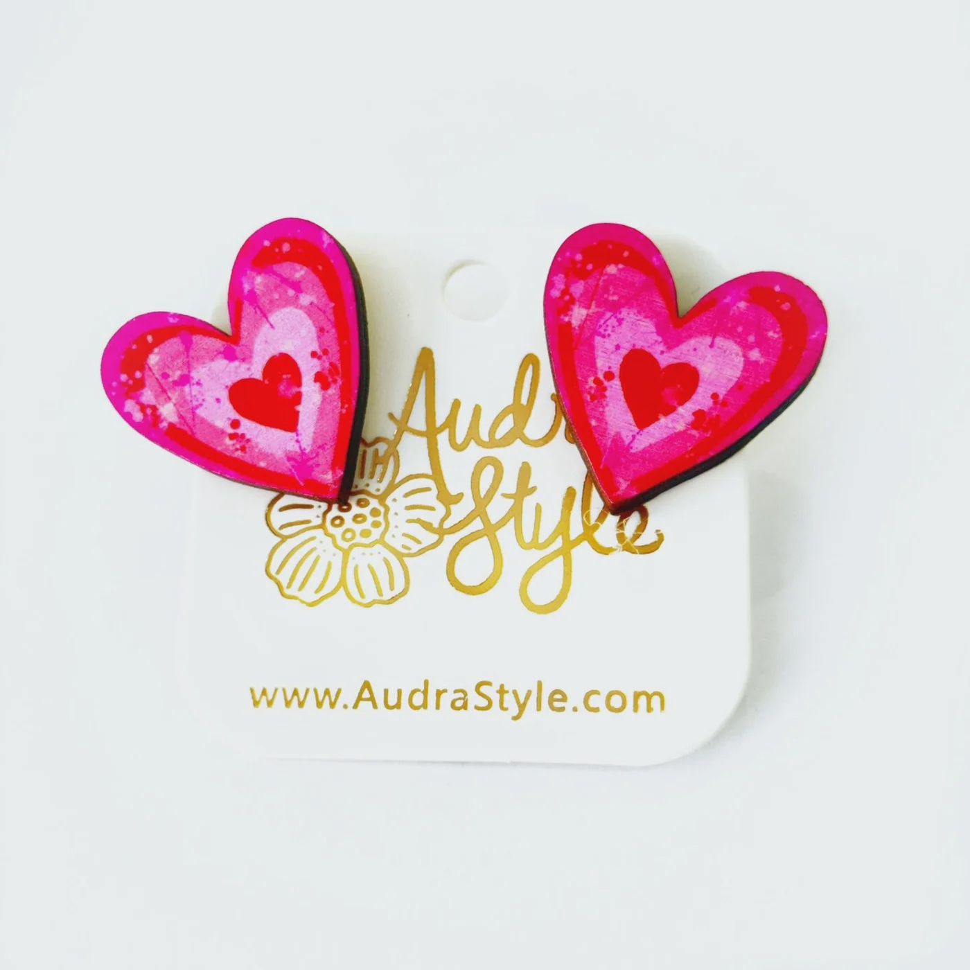 Audra Style Valentine&#39;s Day Heart Stud Earrings - Pink Red