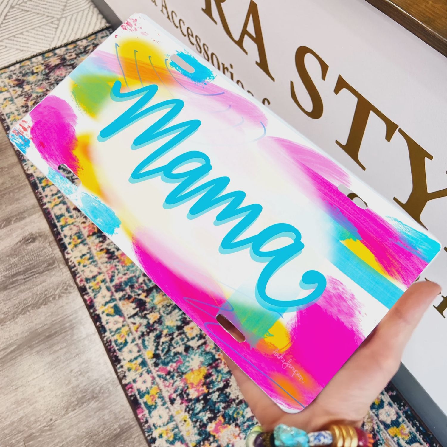 Audra Style Mama Abstract Turquoise License Plate