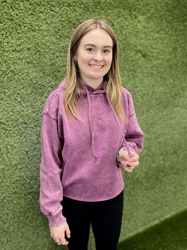 Zenana Light Plum Raw Hem Long Sleeve Hoodie