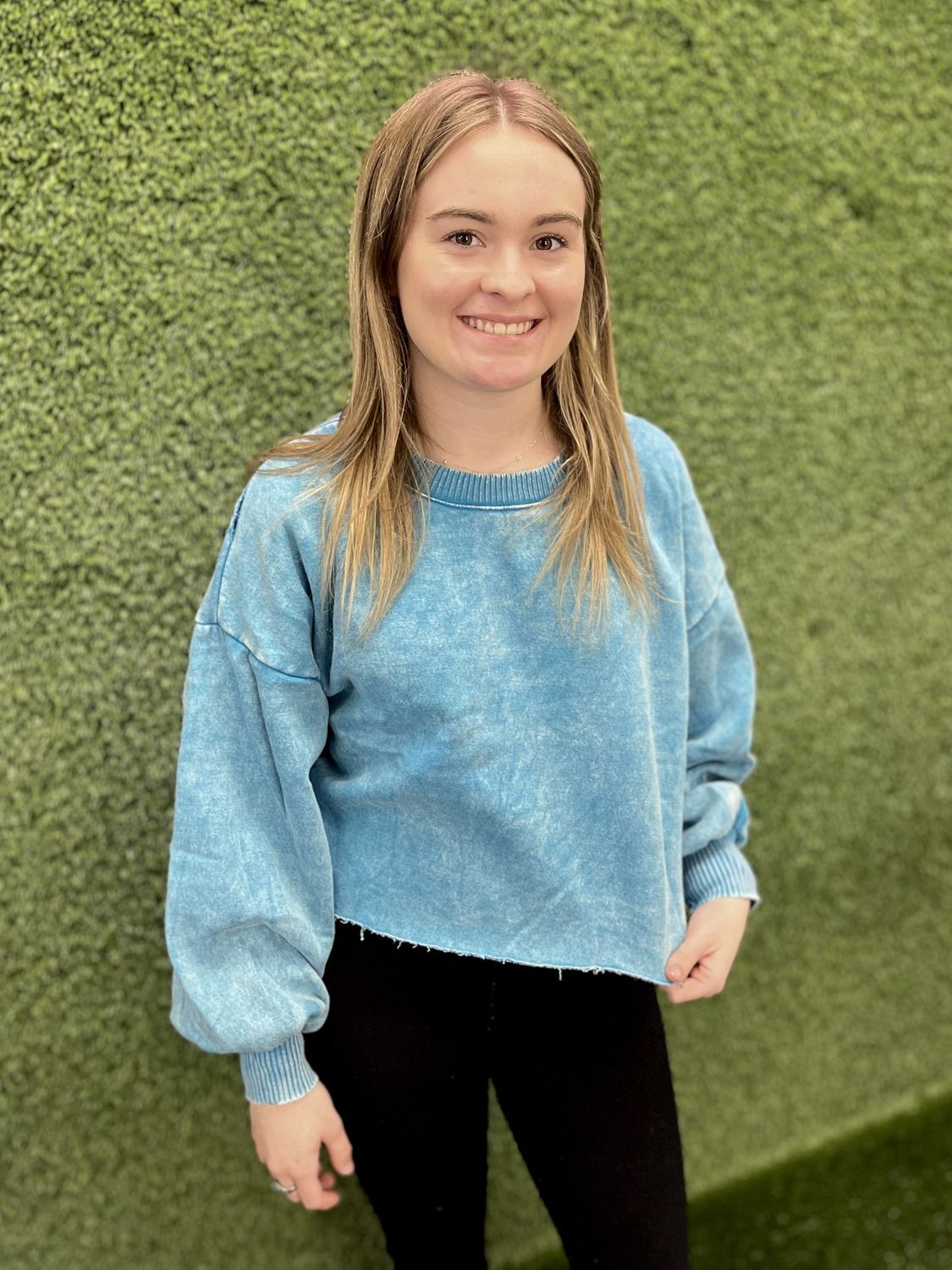 Zenana Deep Sky Blue Raw Hem Sweatshirt