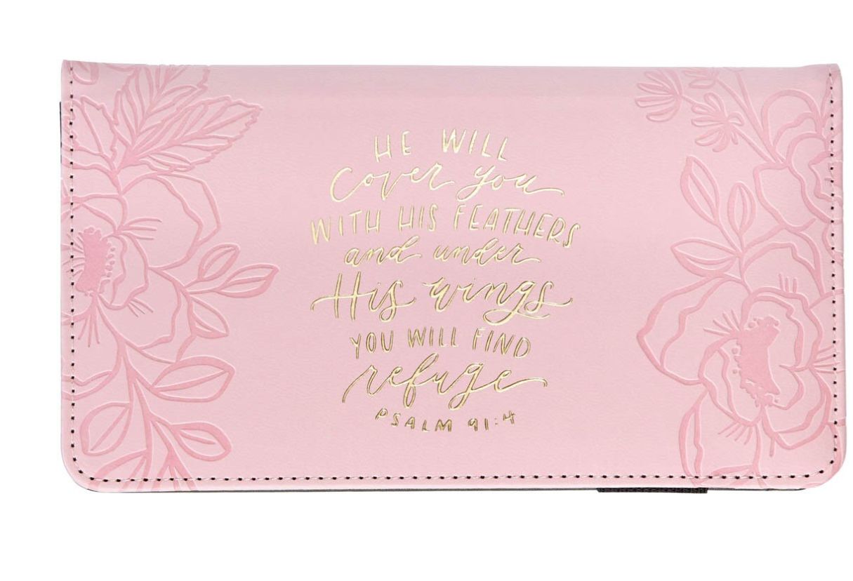 Christian Art Find Refuge Pink Faux Leather Checkbook Wallet - Psalm 41:4