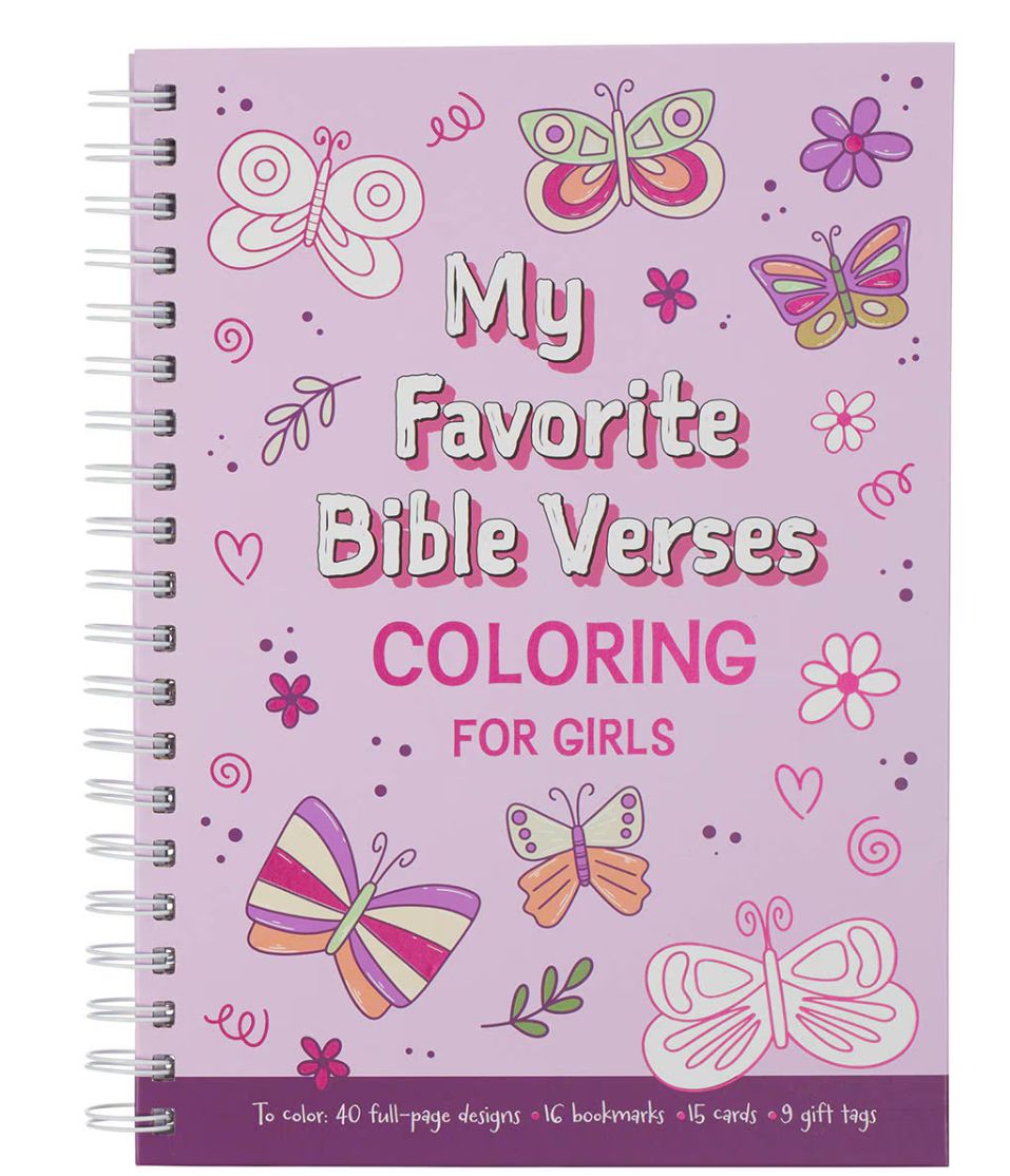Christian Art My Favorite Bible Verses Pink Wirebound Coloring Book for Girls