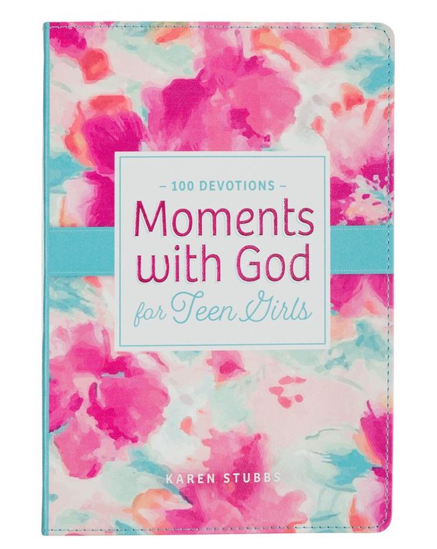 Christian Art Moments with God for Teen Girls Pink Floral Faux Leather Gift Book