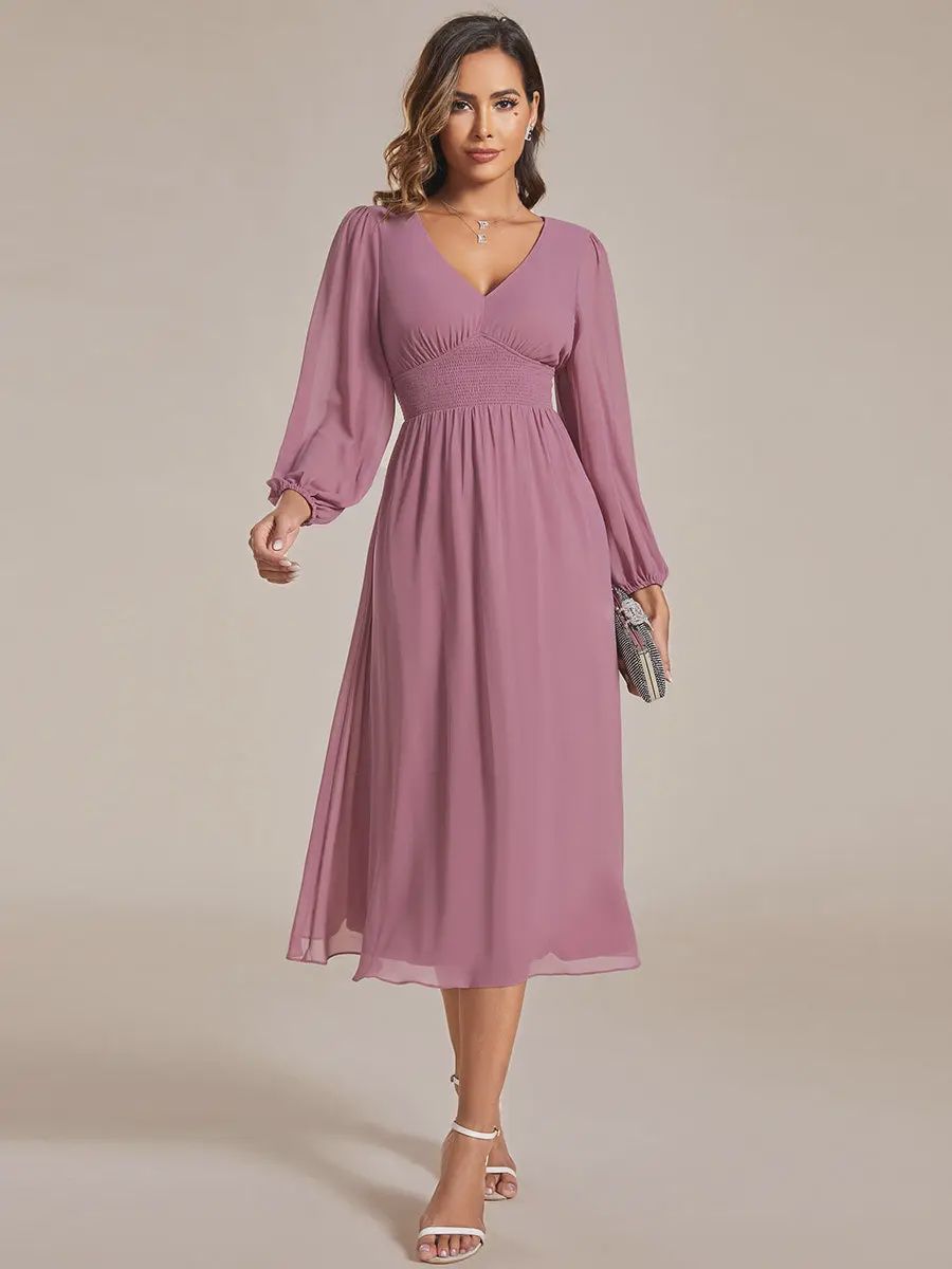 Orchid Knee Length Long Sleeves Chiffon Formal Dress