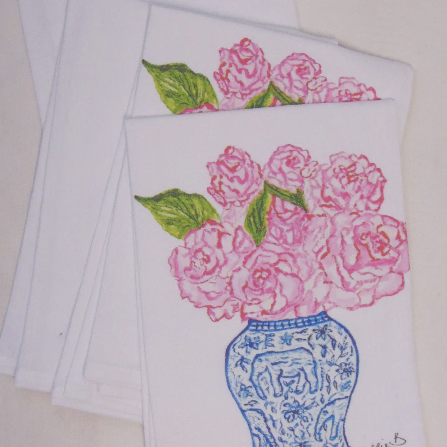 Lowcountry Linens  Limited Edition Ginger Jar Roses Flour Sack Napkins