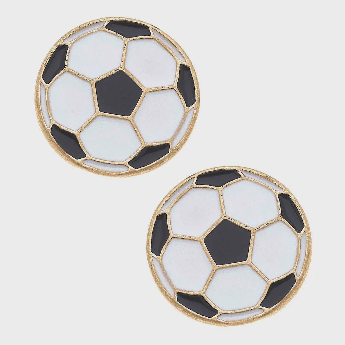 Canvas Soccer Ball Enamel Stud Earrings in Black &amp; White