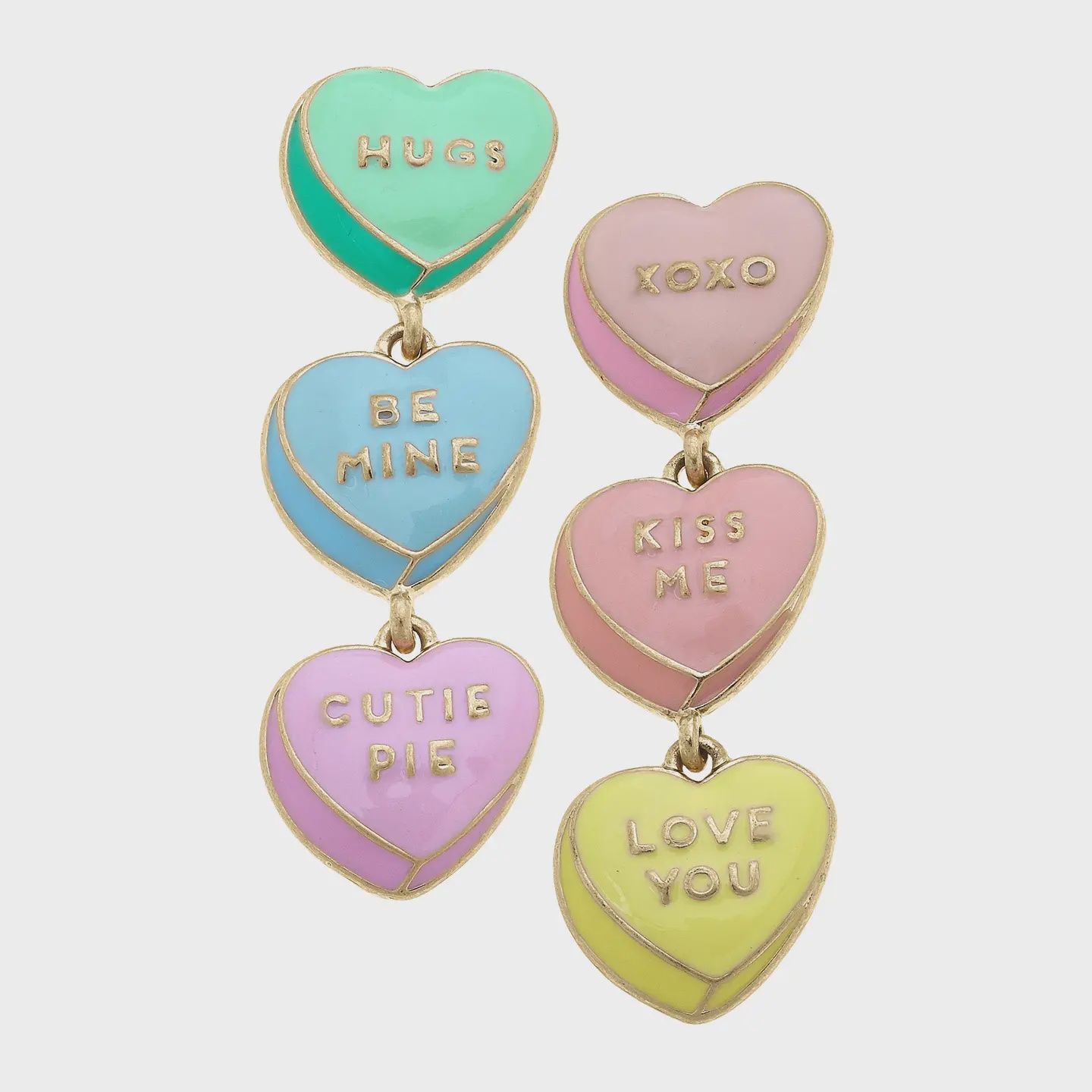 Canvas Valentine&#39;s Conversation Hearts Enamel Earrings