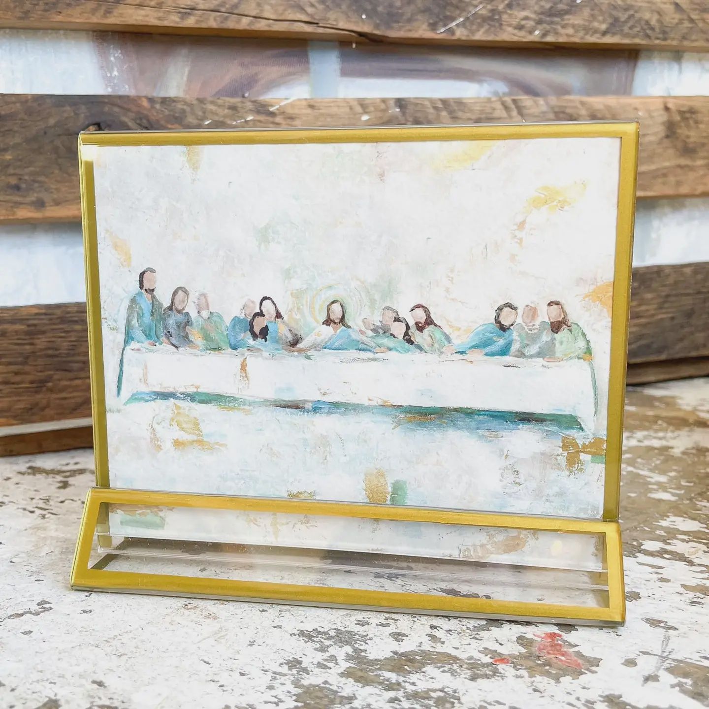 Mackenzie Kissel Art Jesus &#39;the Last Supper&#39; in Acrylic Gold Frame Easter 4x6
