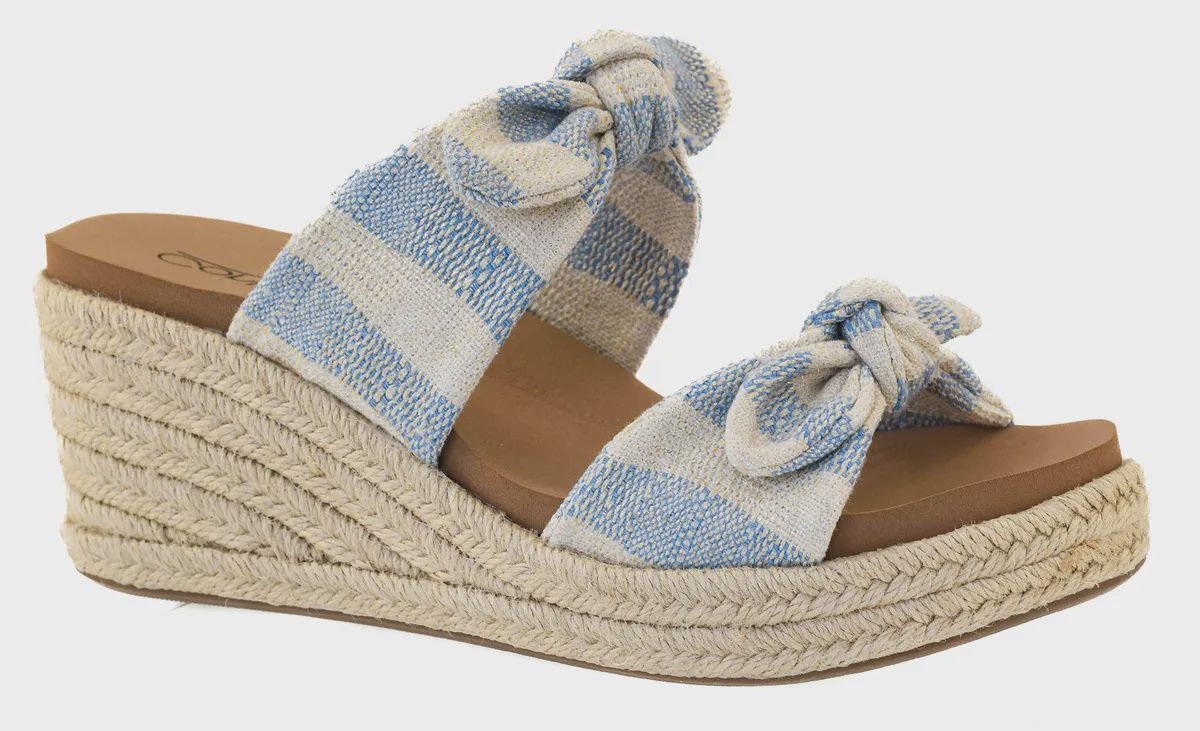 Corkys Tie The Knot Wedge Sandal - Blue Natural Stripe