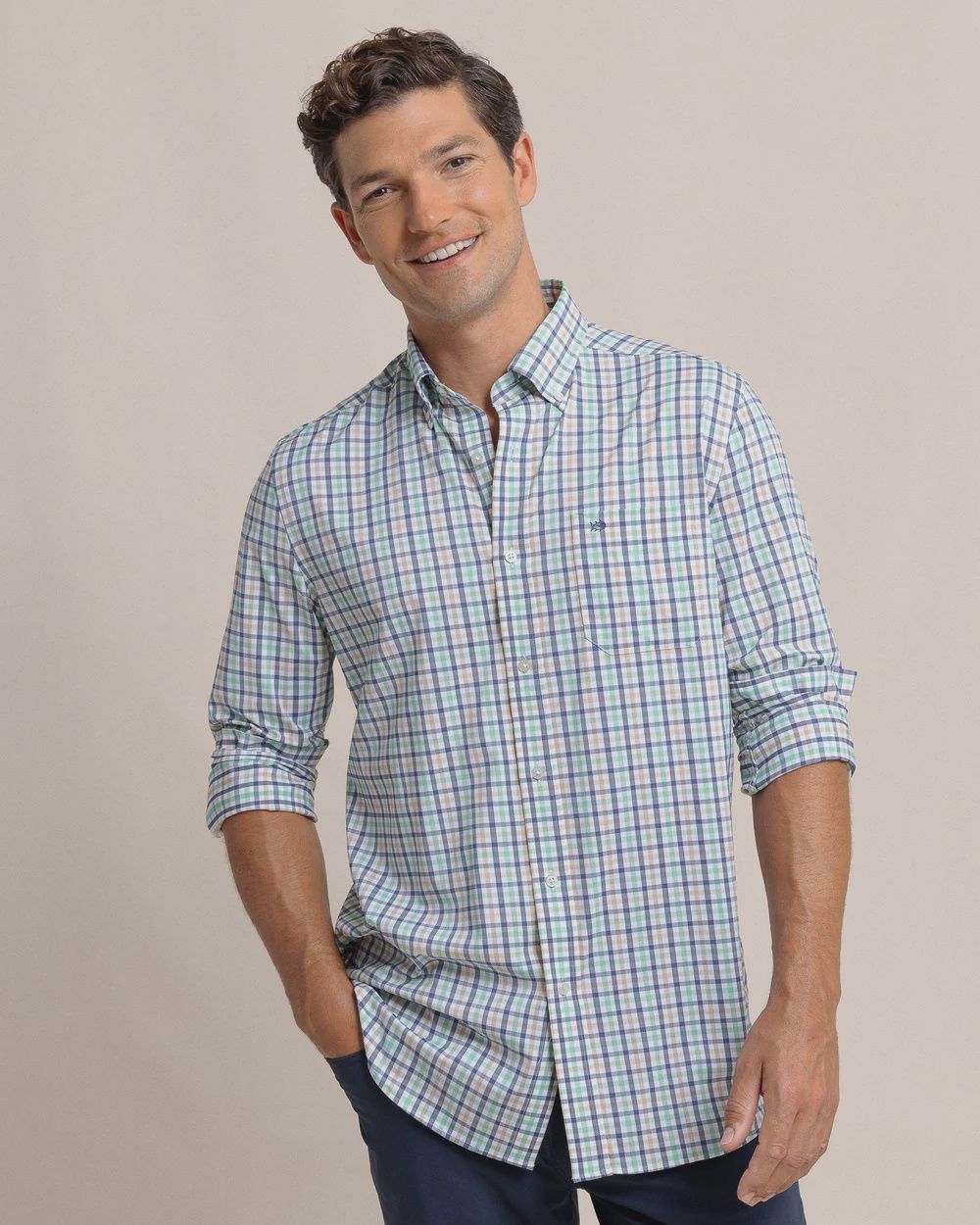Southern Tide Light Indigo brrr°® Intercoastal Glenmoor Plaid Long Sleeve Sport Shirt