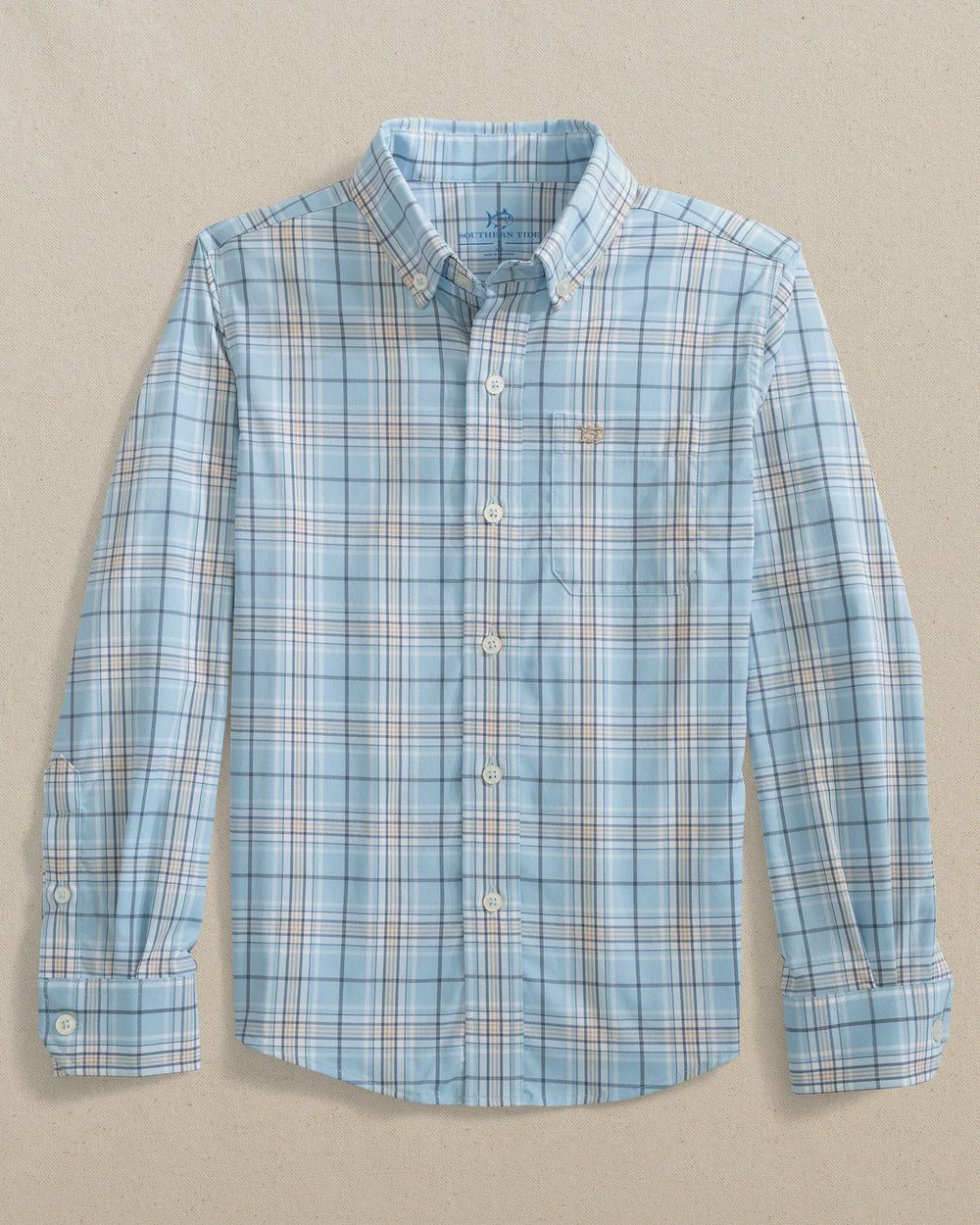 Southern Tide Cerulean Youth Boys Intercoastal River Point Plaid Sport Shirt