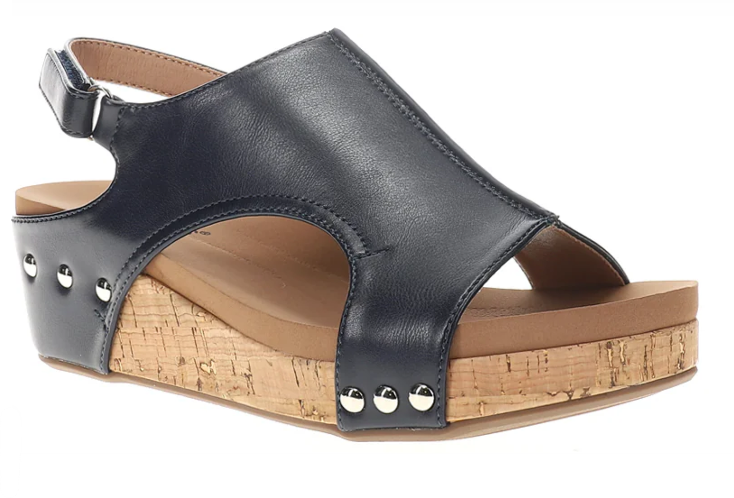 Corky&#39;s Volta II Studded Smooth Strap Cork Wedge Heel- Navy