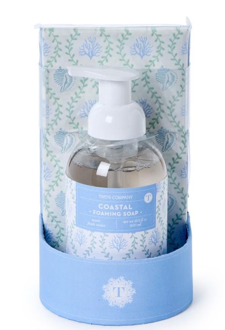 Two&#39;s Company Coral Salt Air Scented Foaming Soap with 20 Pc Guest Towels Set - 16.9 oz.