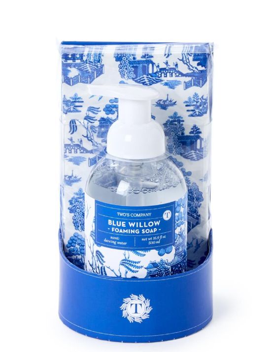 Two&#39;s Company Blue Willow Crisp Linen Scented Foaming Soap with 20 Pc Guest Towels Set - 16.9 oz.