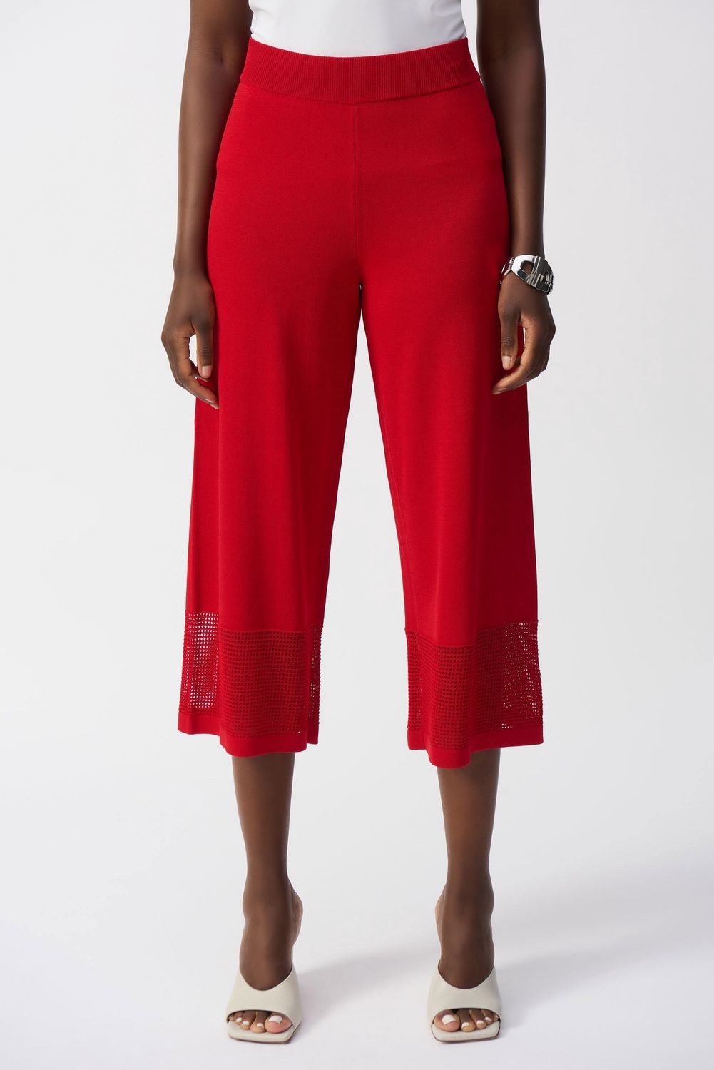 Joseph Ribkoff Sweater Knit Culotte with Pointelle Detail Pants- Radiant Red