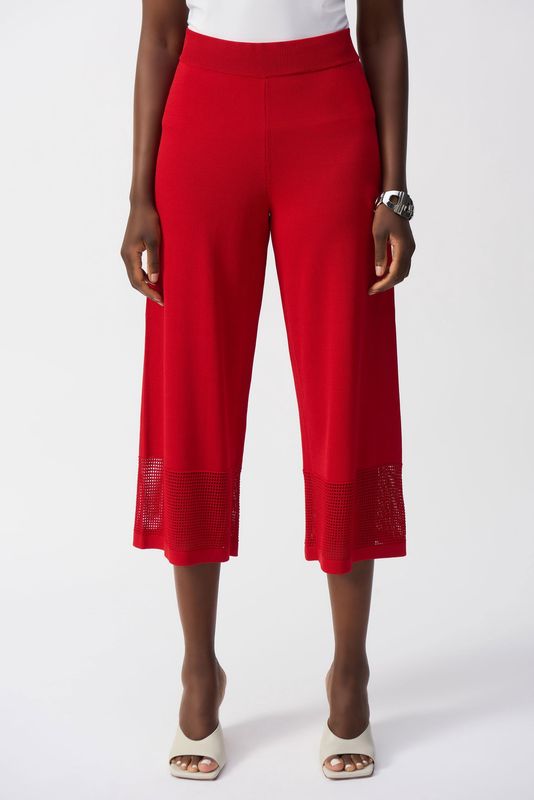 Joseph Ribkoff Sweater Knit Culotte with Pointelle Detail Pants- Radiant Red