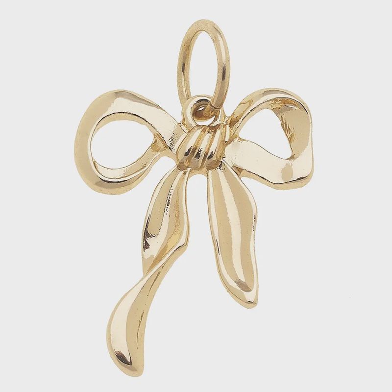 Canvas Ribbon Bow Charm in Shiny Gold
