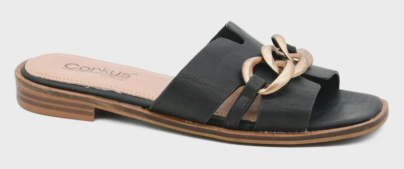 Corkys Off The Chain Sandal- Black Smooth