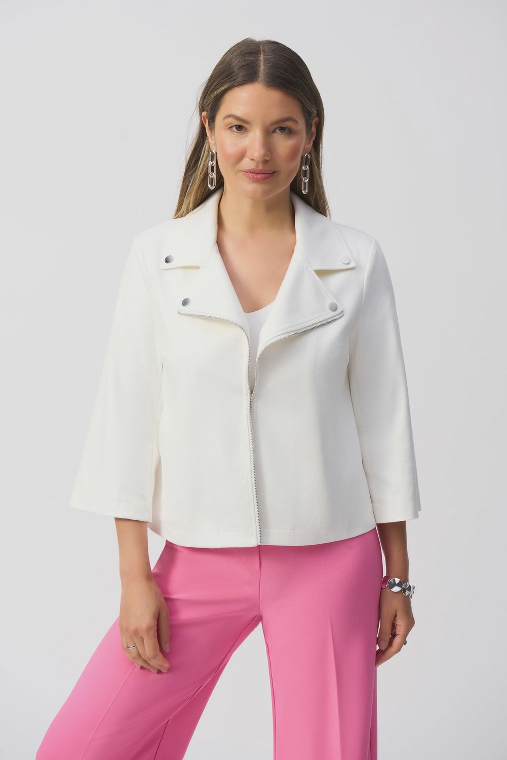 Joseph Ribkoff Foiled Faux Suede Swing Jacket- Vanilla