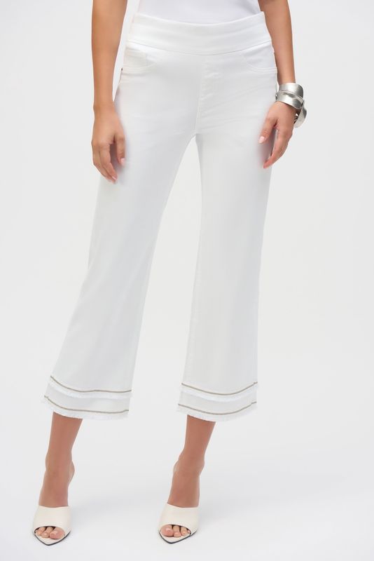 Joseph Ribkoff Stretch Straight Crop Pull-On Jeans with Beading- White