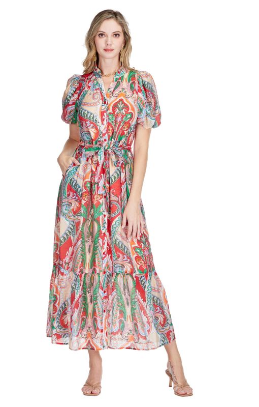 Jade Boho Fun Puff Sleeve Button Front Maxi
