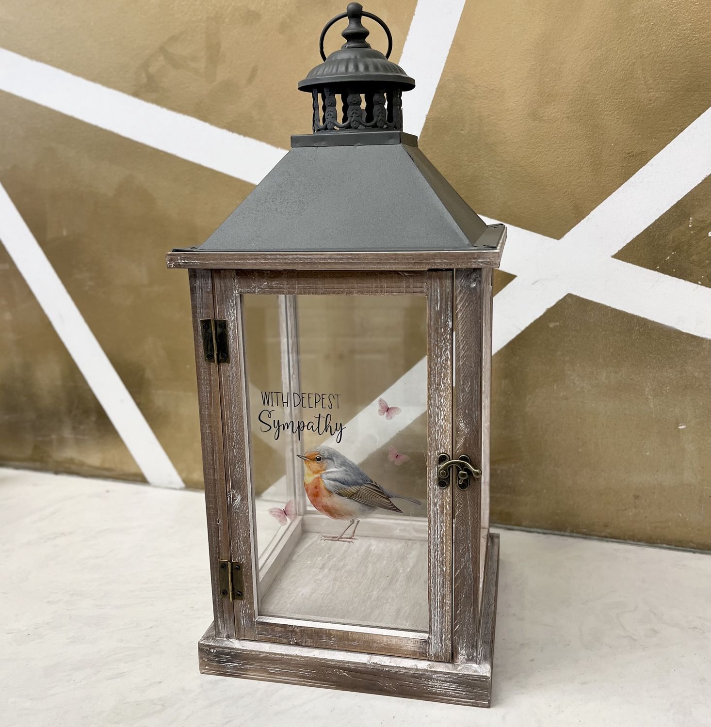 With Deepest Sympathy Large Wood Lantern