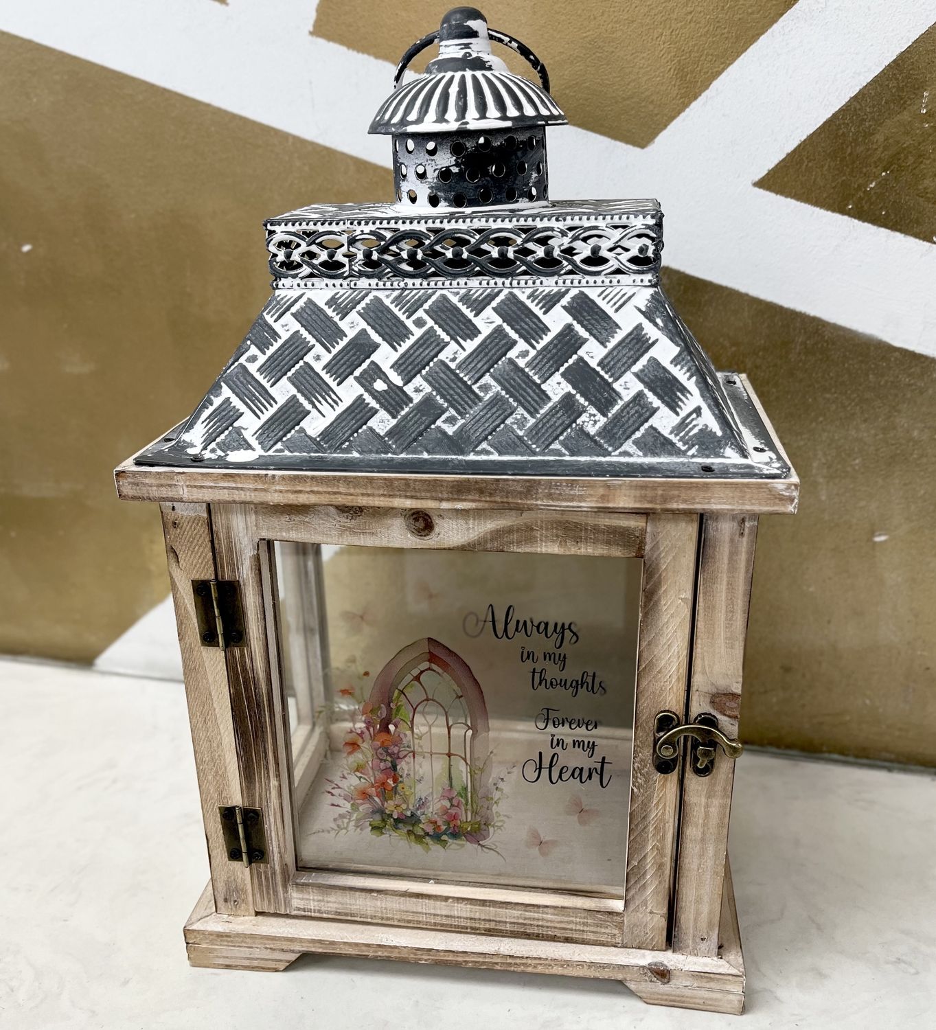 Always in My Thoughts Forever in My Heart&quot; Small Wood and Metal Lantern