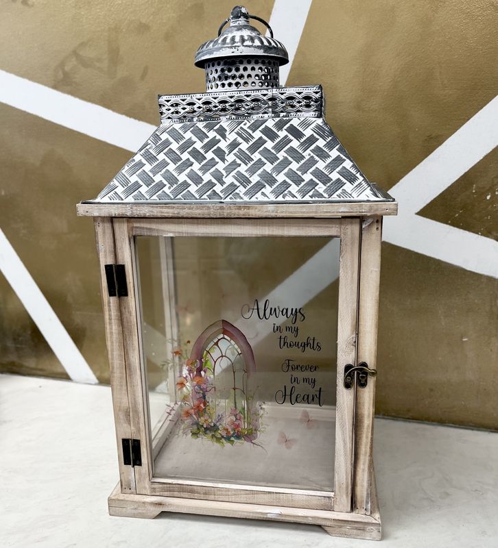 Always in My Thoughts Forever in My Heart&quot; Large Wood and Metal Lantern
